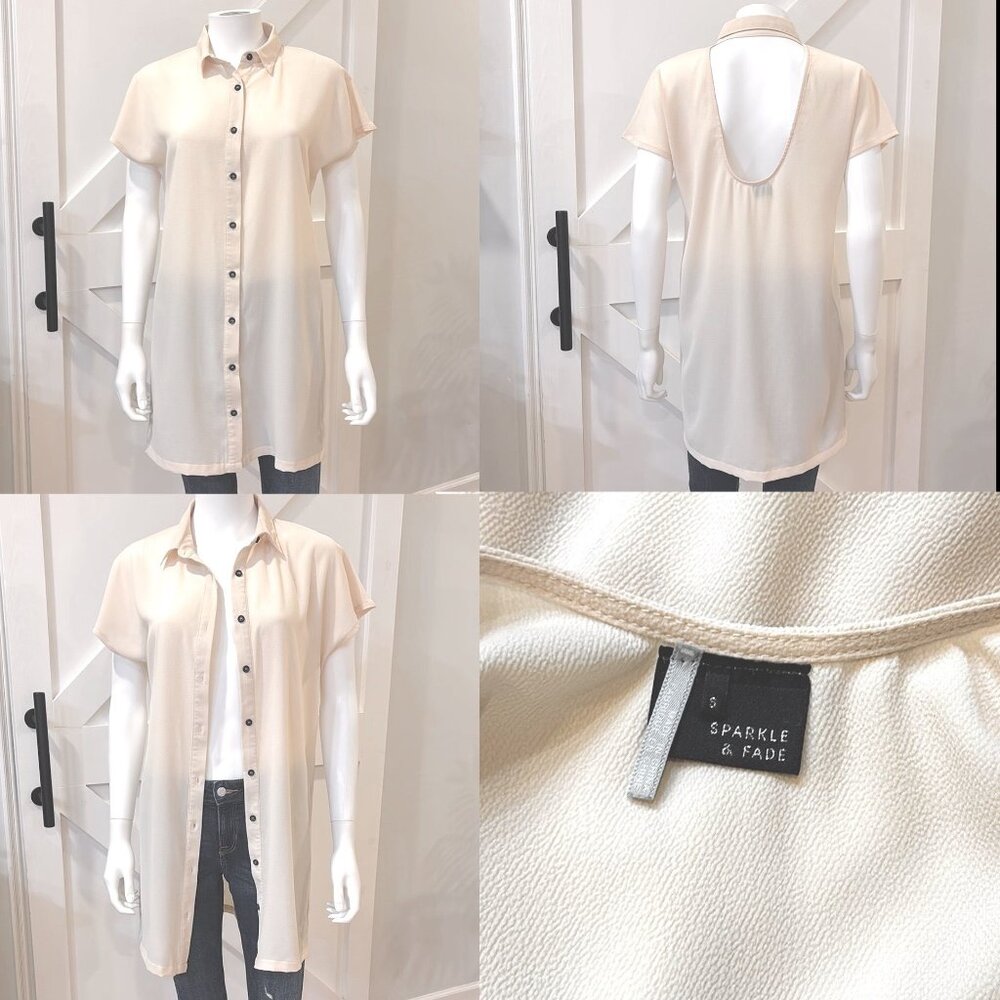 NWOT Anthropologie Open Scoop Back Collared Button Down Front Flowy Tunic Dress